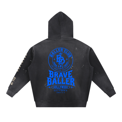 Adult size Baller Vintage Washed Frayed Fleece Hoodie