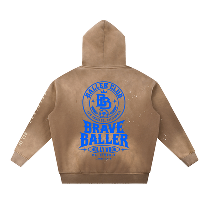 Adult size Baller Vintage Washed Frayed Fleece Hoodie
