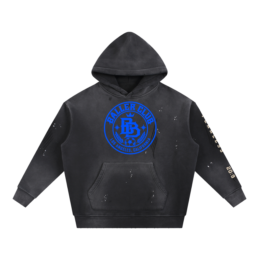 Adult size Baller Vintage Washed Frayed Fleece Hoodie